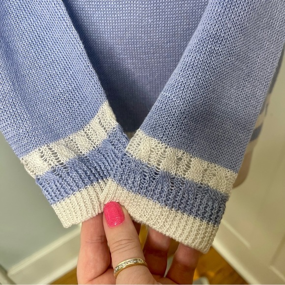 Talbots Blue & White Linen V-Neck Sweater XS - Picture 5 of 10